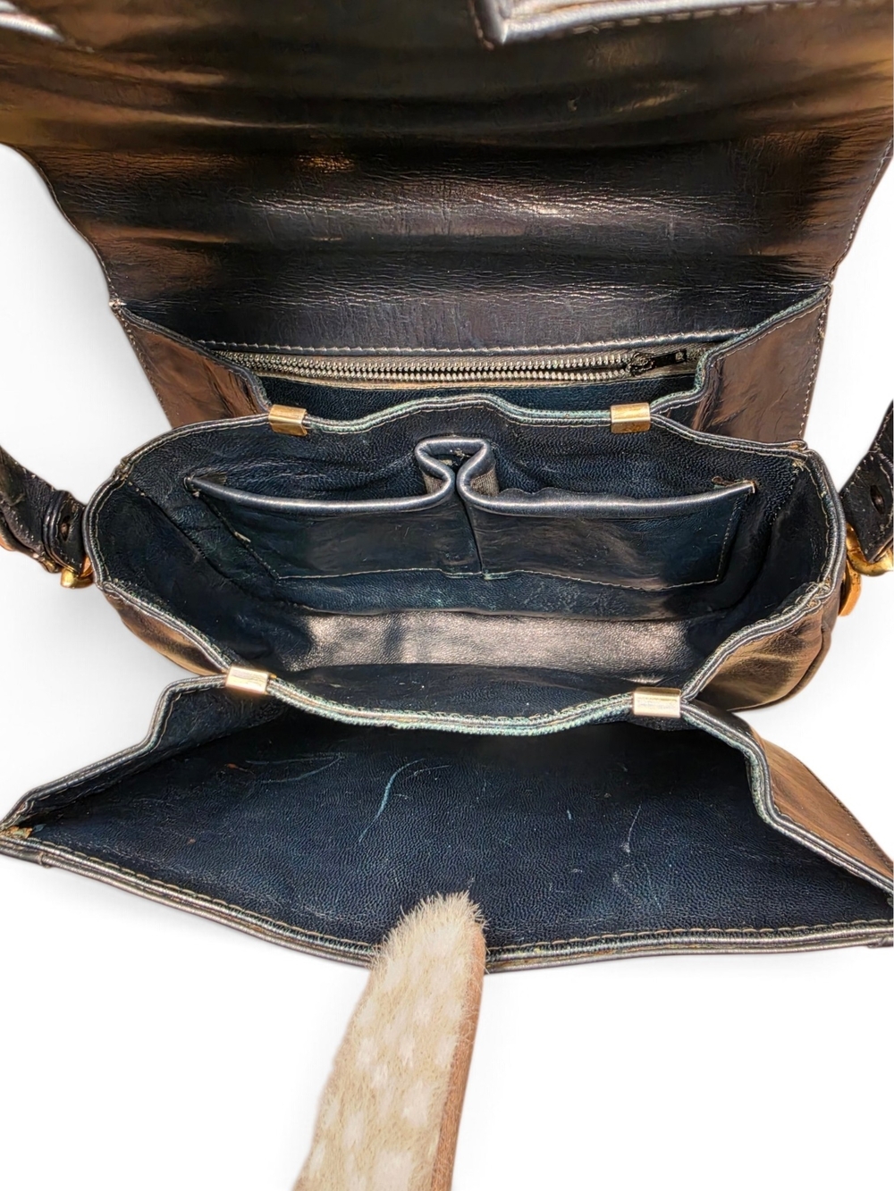 Vtg. CELINE C Sulky Horse & Carriage Jacquard Navy Canvas Purse (Retail $1500+) - Picture 11 of 17